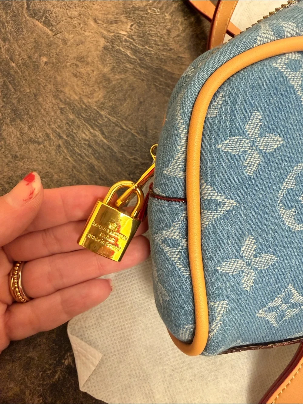 Monogram Blue Denim Papillon Shoulder Bag